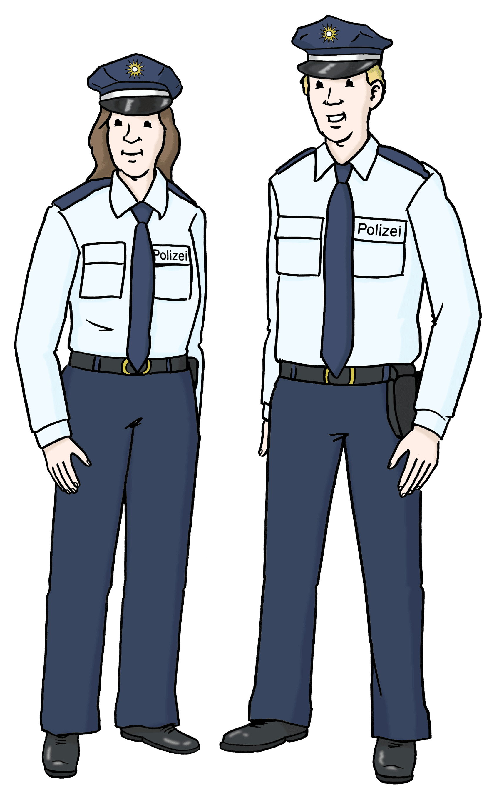 polizei Eine Polizistin und ein Polizist stehen nebeneinander